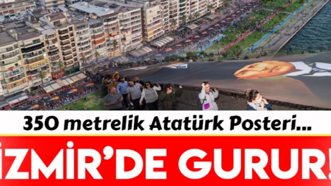 İzmir'de binlerce  genç, 350 metrelik Atatürk posterini taşıdı