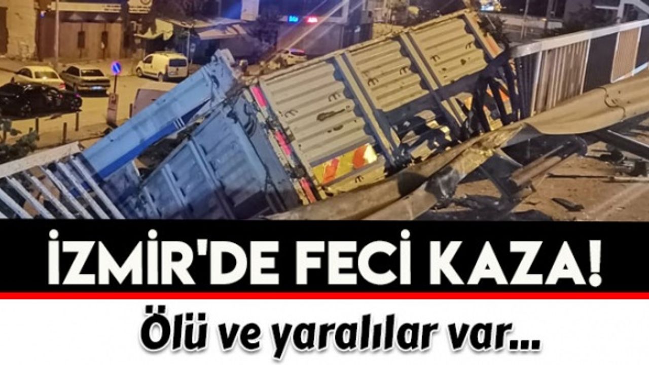 İzmir'de otomobile çarpan kamyon alt yola düştü