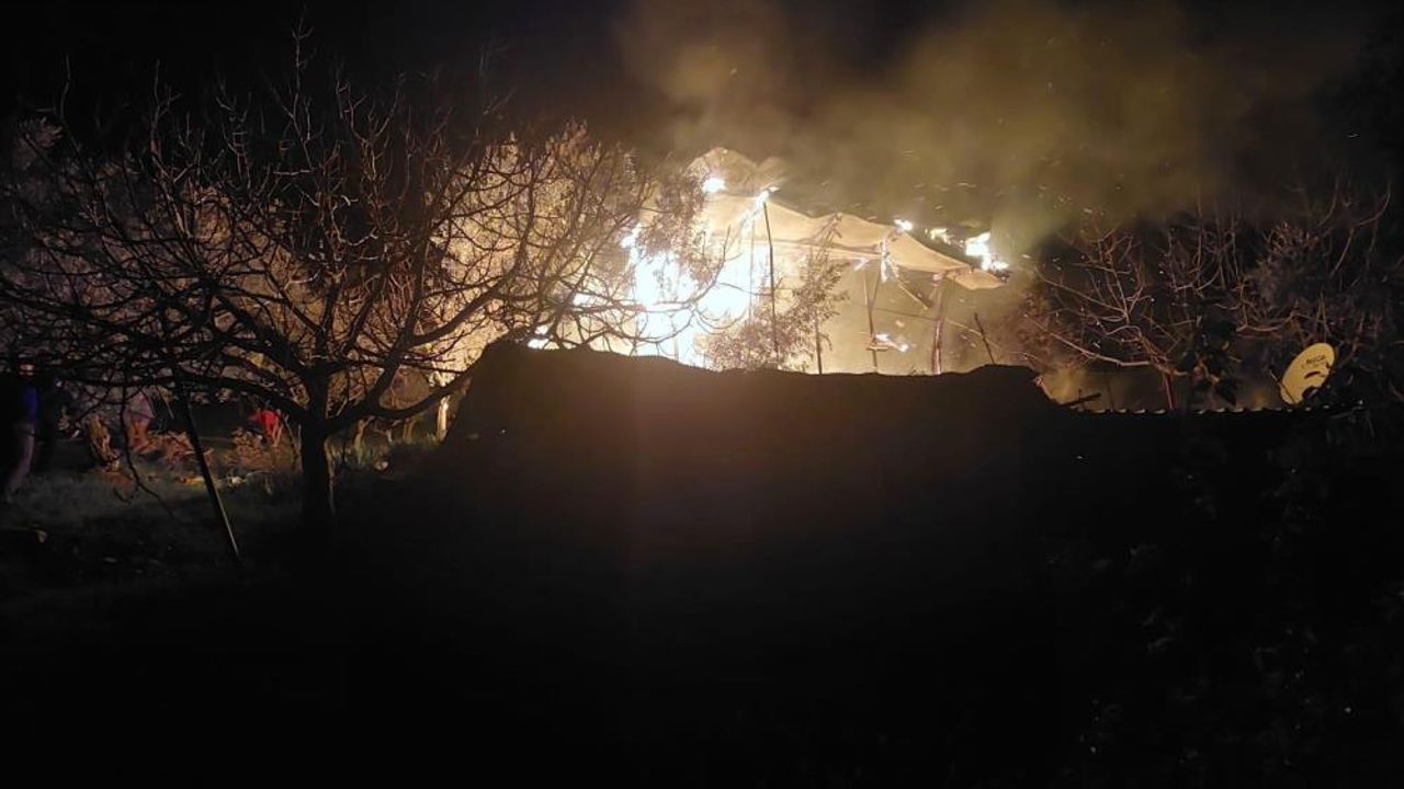 İzmir’de çıkan yangında bir ev alev alev yandı