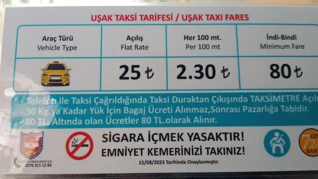 Uşak’ta taksi ücretlerine zam