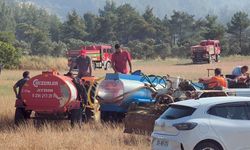 Traktörünü ve su tankerini alan yangına koştu