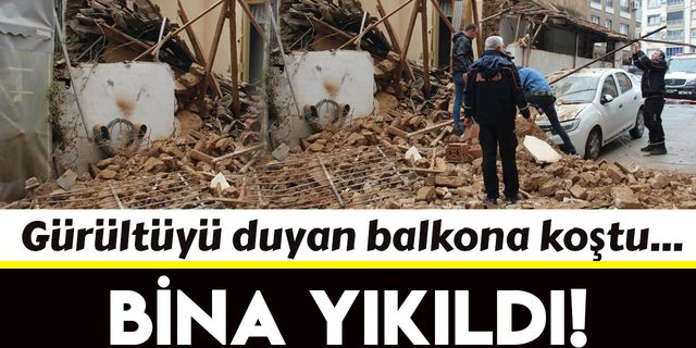 İzmir'de bina otomobilin üstüne yıkıldı