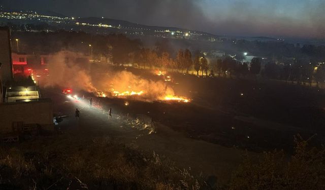 İzmir'de otluk alanda çıkan yangın evlere sıçramadan söndürüldü