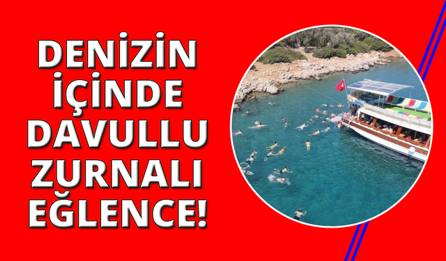Mahalleliden denizin ortasında davul zurnalı eğlence