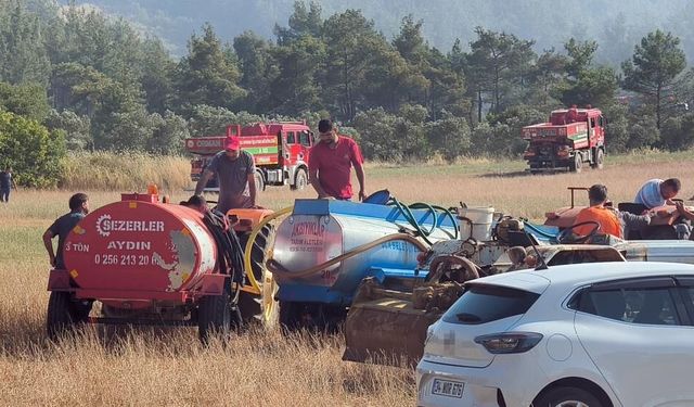 Traktörünü ve su tankerini alan yangına koştu