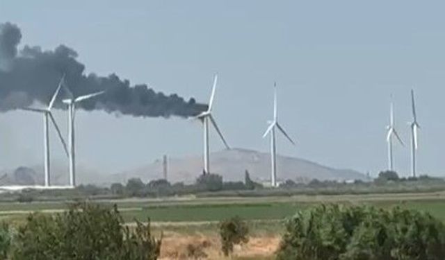 İzmir’de rüzgar gülü yandı