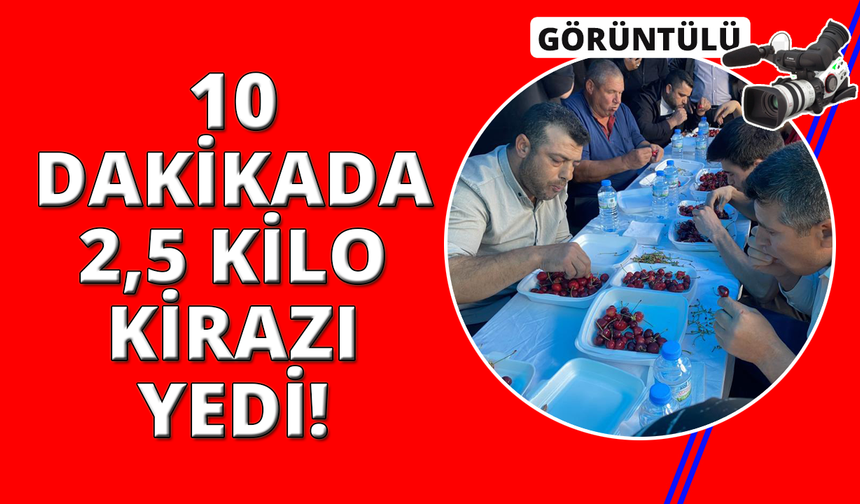 Manisa'da kiraz yeme yarışması renkli görüntülere sahne oldu