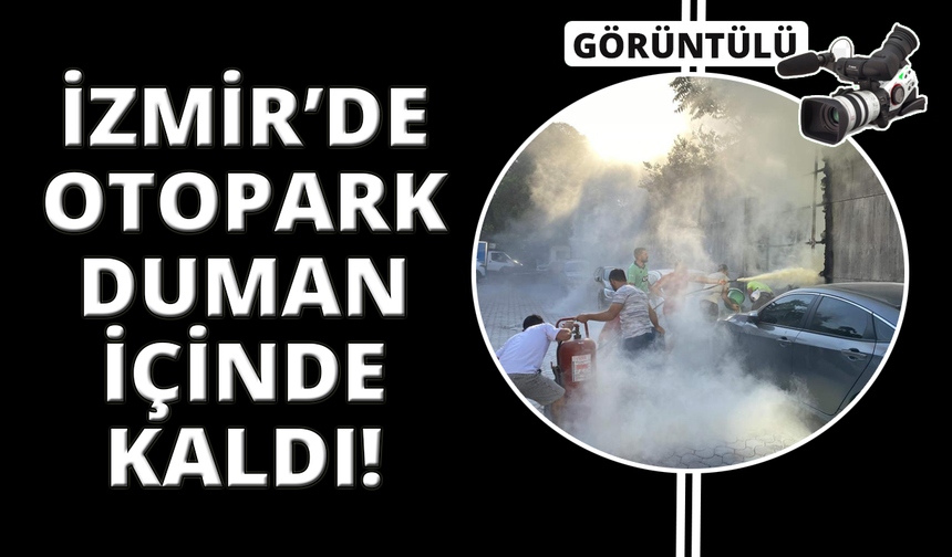 İzmir'de otoparkta yangın paniği, araçlar zarar gördü