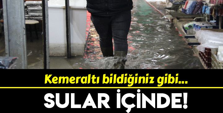 İzmir Kemeraltı'nı yine su bastı