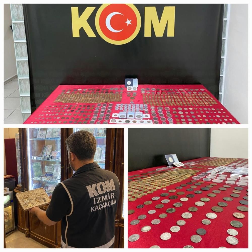 İzmir'de iş yerinde yüzlerce sikke ele geçirildi